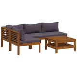 5 Piece Garden Lounge Set with Cushion Solid Acacia Wood - Front View