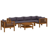 7 Piece Garden Lounge Set with Cushion Solid Acacia Wood - Front View