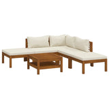 6 Piece Garden Lounge Set with Cream Cushion Solid Acacia Wood - Front View