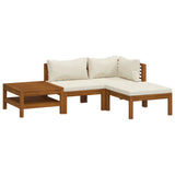 4 Piece Garden Lounge Set with Cream Cushion Solid Acacia Wood - Front View