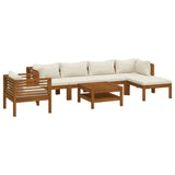 7 Piece Garden Lounge Set with Cream Cushion Solid Acacia Wood - Front View