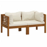 2-Seater Garden Sofa with Cream Cushions Solid Wood Acacia - Front View