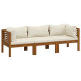 3-Seater Garden Sofa with Cream Cushion Solid Acacia Wood - Front View