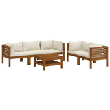 6 Piece Garden Lounge Set with Cream Cushion Solid Acacia Wood - Front View