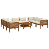 9 Piece Garden Lounge Set with Cream Cushion Solid Acacia Wood - Front View