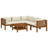 6 Piece Garden Lounge Set with Cream Cushion Solid Acacia Wood - Front View