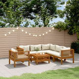7 Piece Garden Lounge Set with Cream Cushion Solid Acacia Wood