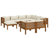 10 Piece Garden Lounge Set with Cream Cushion Solid Acacia Wood - Front View