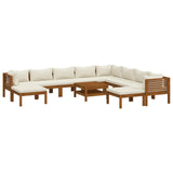 11 Piece Garden Lounge Set with Cream Cushion Solid Acacia Wood - Front View