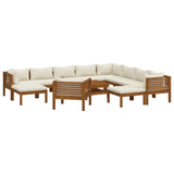 12 Piece Garden Lounge Set with Cream Cushion Solid Acacia Wood - Front View