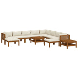 12 Piece Garden Lounge Set with Cream Cushion Solid Acacia Wood - Front View