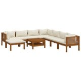 9 Piece Garden Lounge Set with Cream Cushion Solid Acacia Wood - Front View