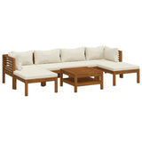 7 Piece Garden Lounge Set with Cream Cushion Solid Acacia Wood - Front View