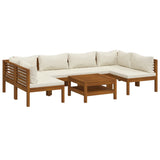 7 Piece Garden Lounge Set with Cream Cushion Solid Acacia Wood - Front View