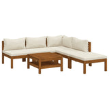 6 Piece Garden Lounge Set with Cream Cushion Solid Acacia Wood - Front View