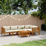 6 Piece Garden Lounge Set with Cream Cushion Solid Acacia Wood