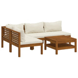5 Piece Garden Lounge Set with Cream Cushion Solid Acacia Wood - Front View