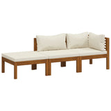 3 Piece Garden Lounge Set with Cream Cushion Solid Acacia Wood - Front View