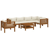 7 Piece Garden Lounge Set with Cream Cushion Solid Acacia Wood - Front View