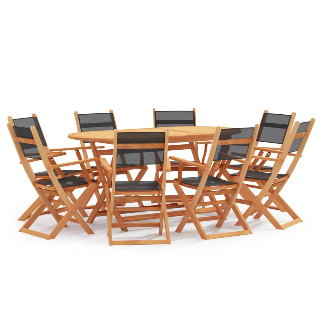 9 Piece Outdoor Dining Set Black Eucalyptus Wood&Textilene