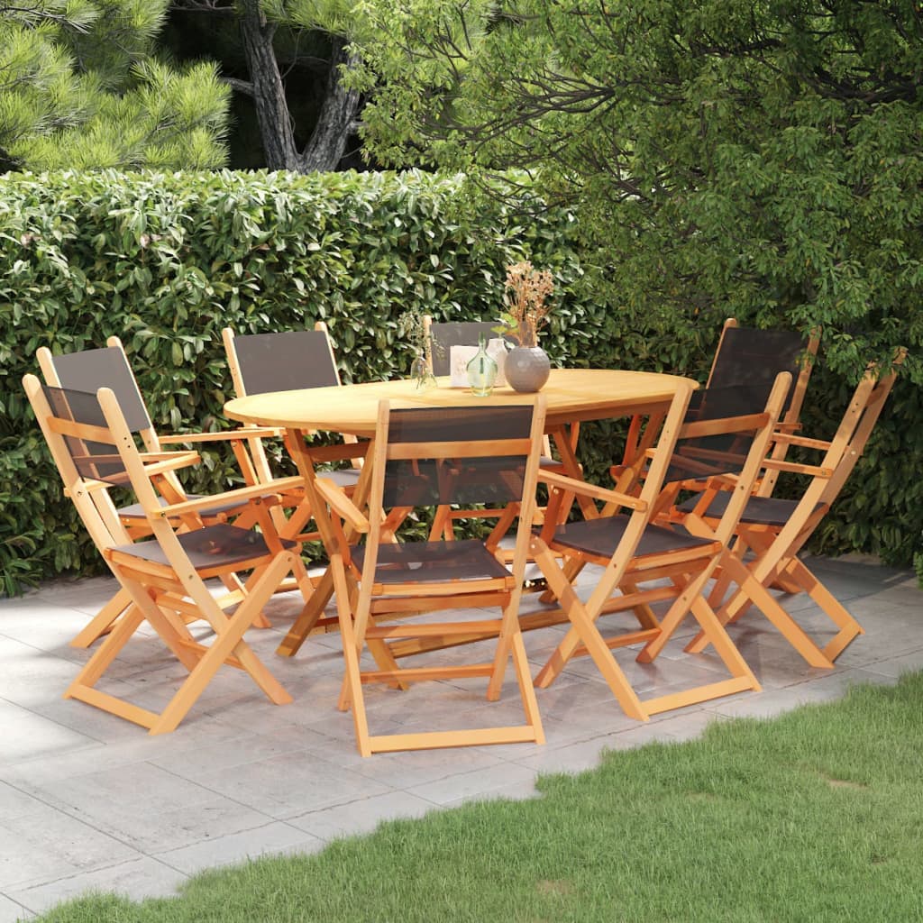 9 Piece Outdoor Dining Set Black Eucalyptus Wood&Textilene