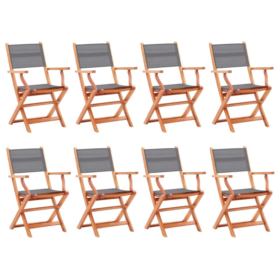 Folding Chairs 8 pcs Grey Solid Eucalyptus Wood&Textilene