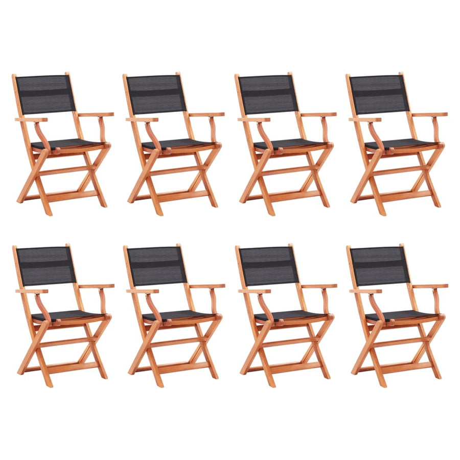 Folding Chairs 8 pcs Black Solid Eucalyptus Wood&Textilene