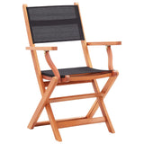 Folding Garden Chairs 8 pcs Black Solid Eucalyptus Wood&Textilene - Front View