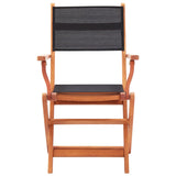 Folding Garden Chairs 8 pcs Black Solid Eucalyptus Wood&Textilene - Side View