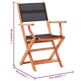 Folding Garden Chairs 8 pcs Black Solid Eucalyptus Wood&Textilene - Rear View