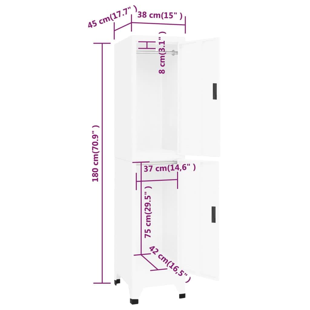 Locker Cabinet White 38x45x180 cm Steel