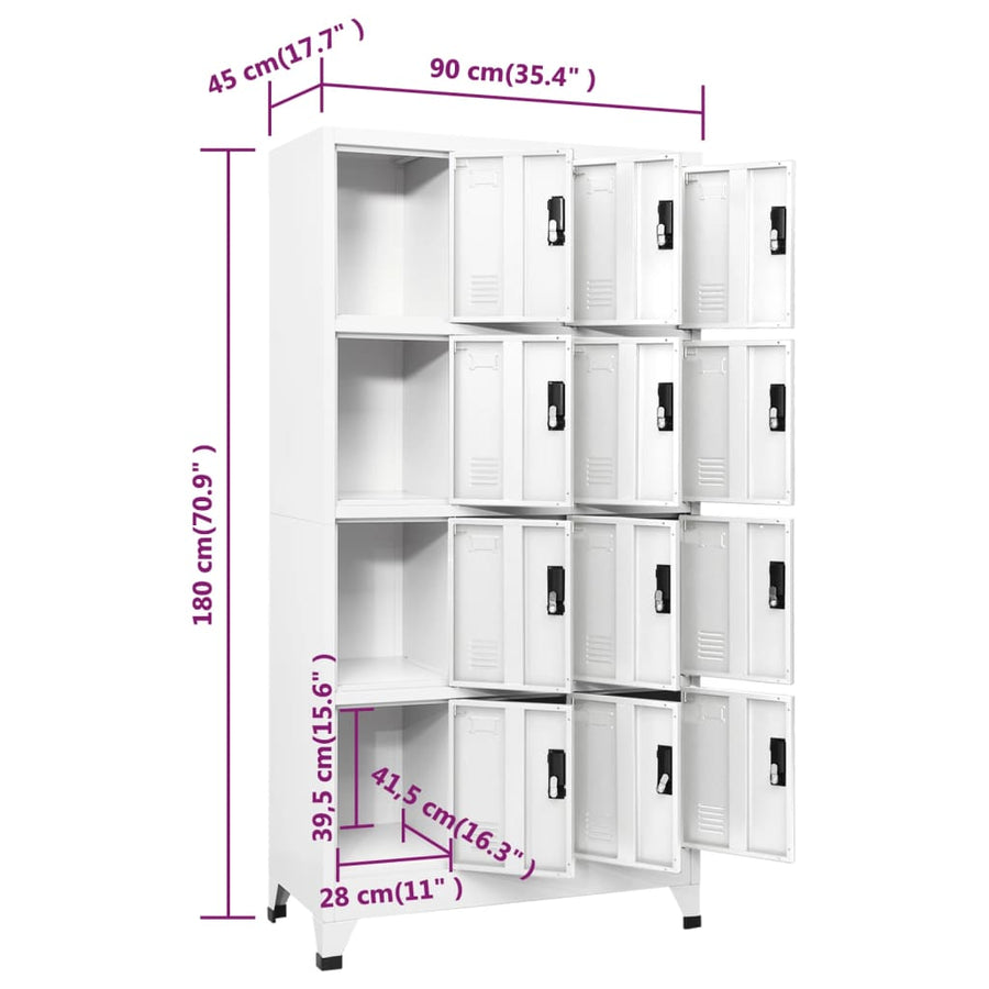 Locker Cabinet White 90x45x180 cm Steel
