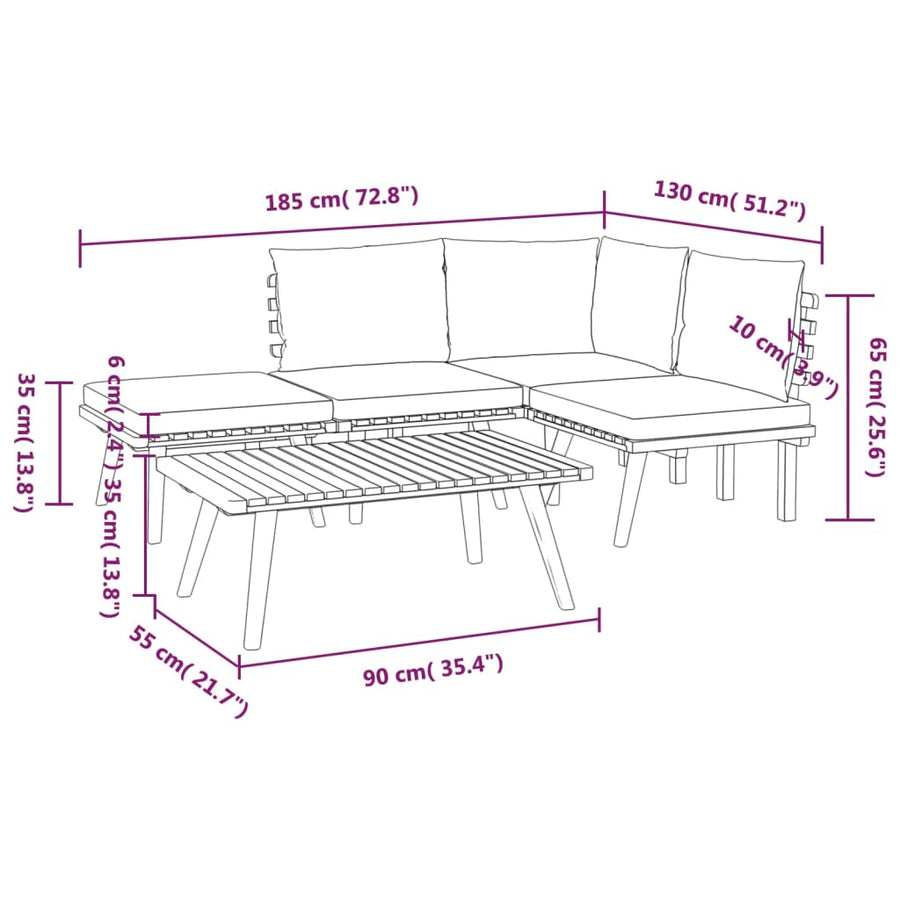 5 Piece Garden Lounge Set with Cushions Solid Wood Acacia