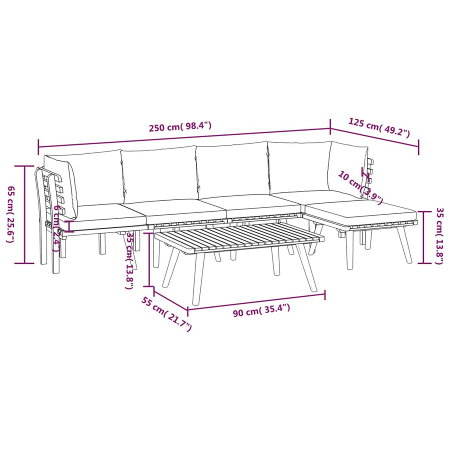 6 Piece Garden Lounge Set with Cushions Solid Wood Acacia
