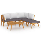 6 Piece Garden Lounge Set with Cushions Solid Wood Acacia - Front View