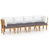 4 Piece Garden Lounge Set with Cushions Solid Acacia Wood - Front View