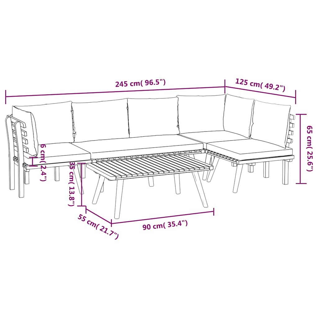 5 Piece Garden Lounge Set with Cushions Solid Wood Acacia