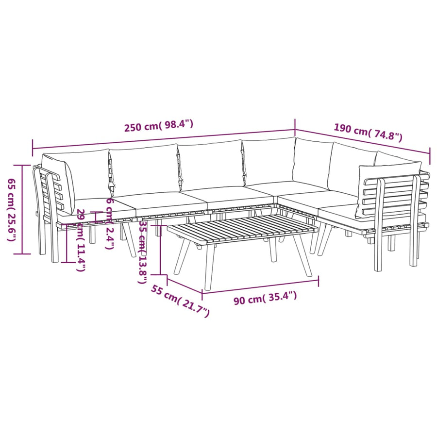 7 Piece Garden Lounge Set with Cushions Solid Wood Acacia