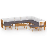 11 Piece Garden Lounge Set with Cushions Solid Wood Acacia - Front View