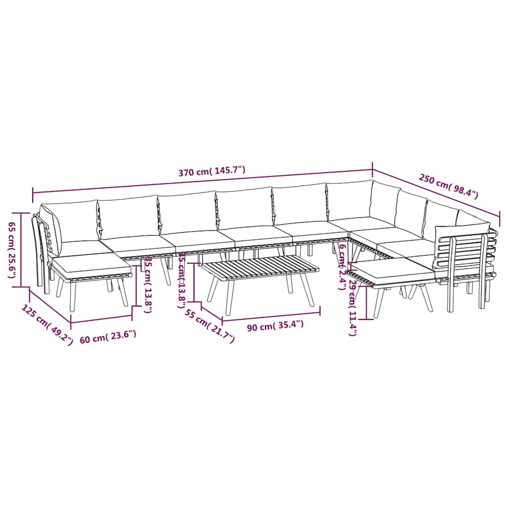 12 Piece Garden Lounge Set with Cushions Solid Wood Acacia