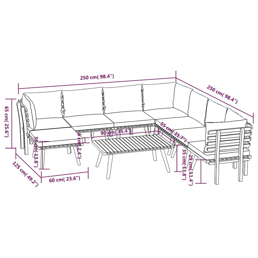 9 Piece Garden Lounge Set with Cushions Solid Wood Acacia