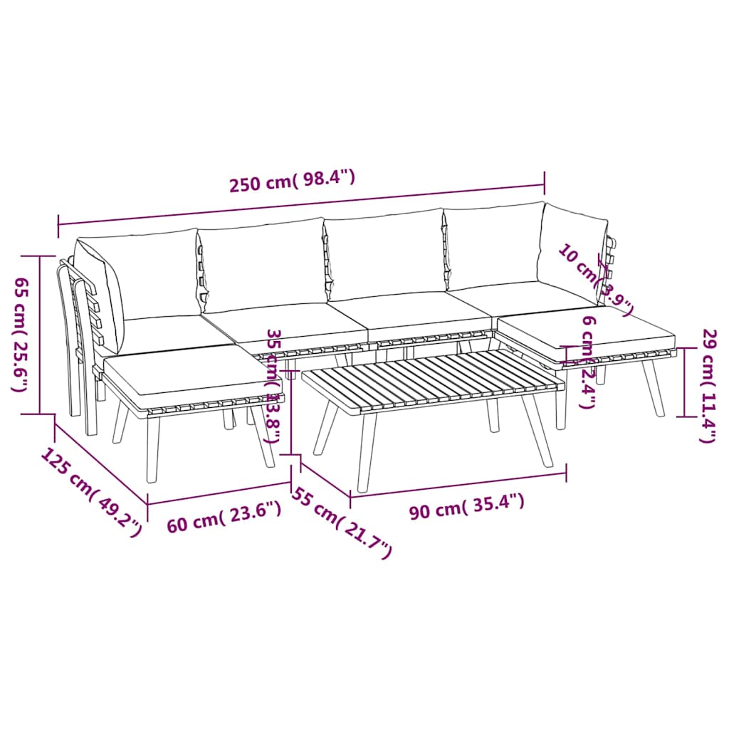 7 Piece Garden Lounge Set with Cushions Solid Wood Acacia