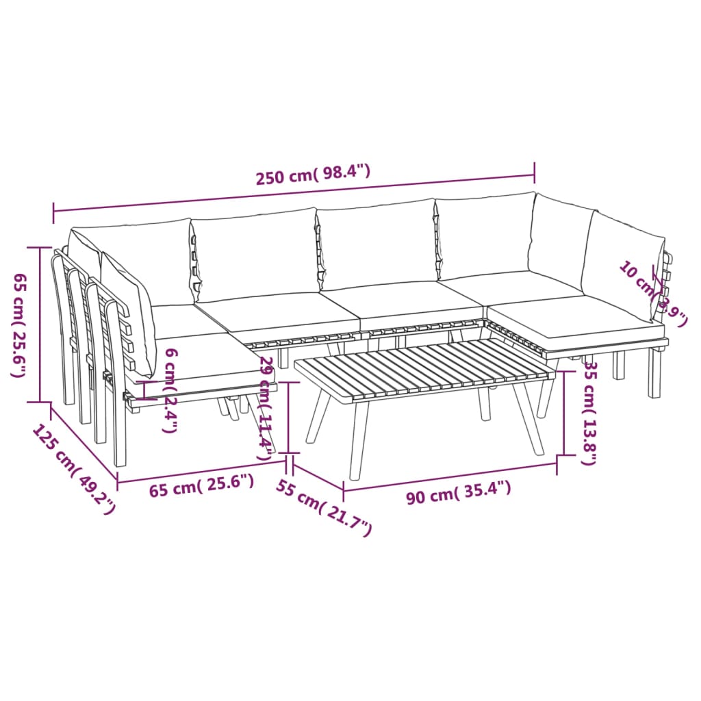 7 Piece Garden Lounge Set with Cushions Solid Wood Acacia