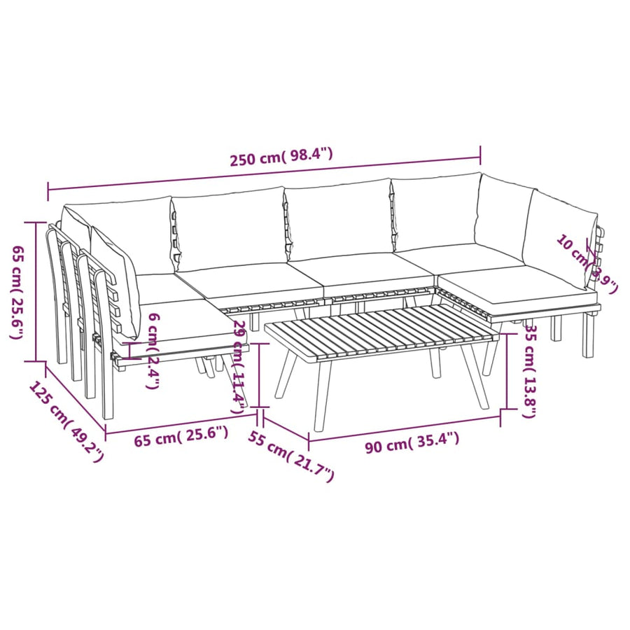 7 Piece Garden Lounge Set with Cushions Solid Wood Acacia