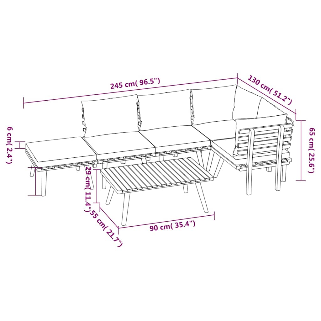 6 Piece Garden Lounge Set with Cushions Solid Wood Acacia
