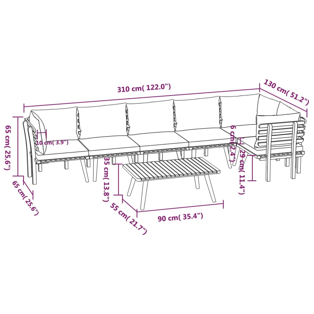 7 Piece Garden Lounge Set with Cushions Solid Wood Acacia