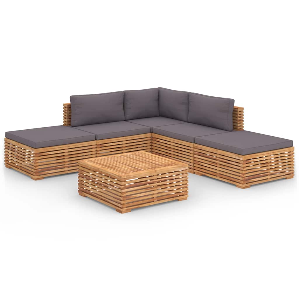 6 Piece Garden Lounge Set with Dark Grey Cushion Solid Teak Wood
