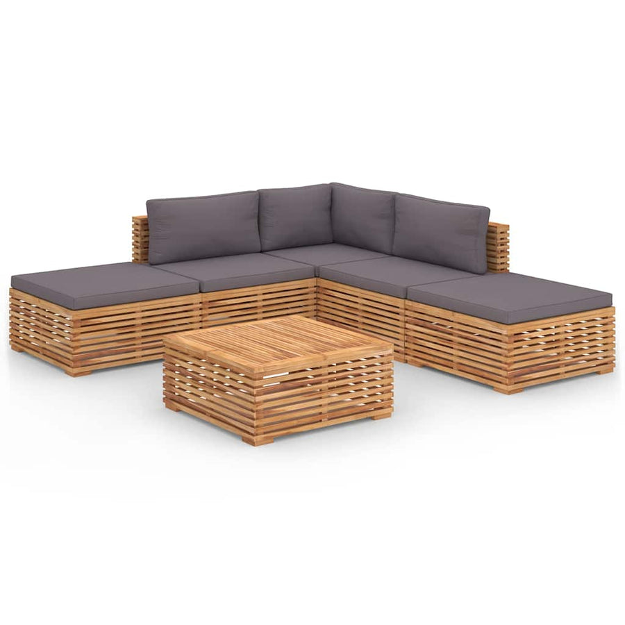 6 Piece Garden Lounge Set with Dark Grey Cushion Solid Teak Wood