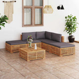 6 Piece Garden Lounge Set with Dark Grey Cushion Solid Teak Wood
