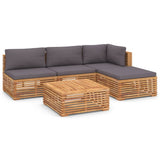 5 Piece Garden Lounge Set with Dark Grey Cushion Solid Teak Wood